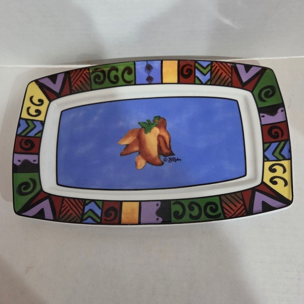 Sue Zipkin Ceramic Serving Platter Rectangular Chili Pepper Colorful Dopamine